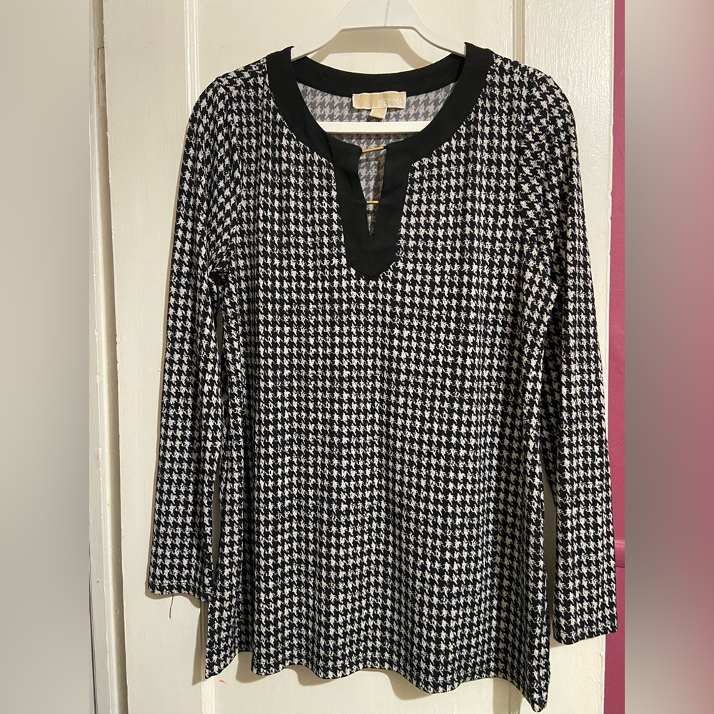 Michael Kors Houndsooth Long Sleeve Top Medium